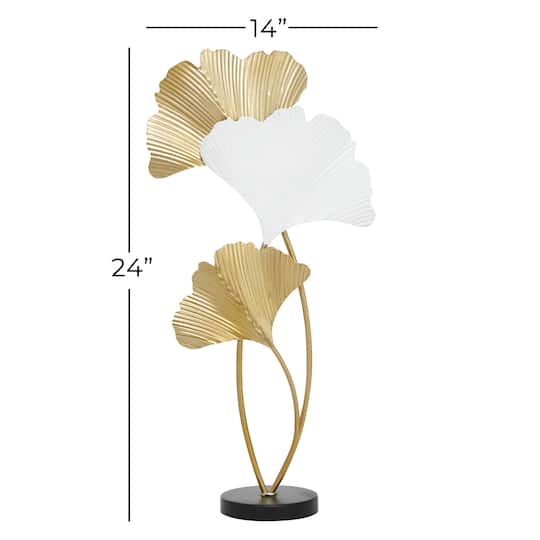 24" White & Gold Metal Modern Nature Sculpture